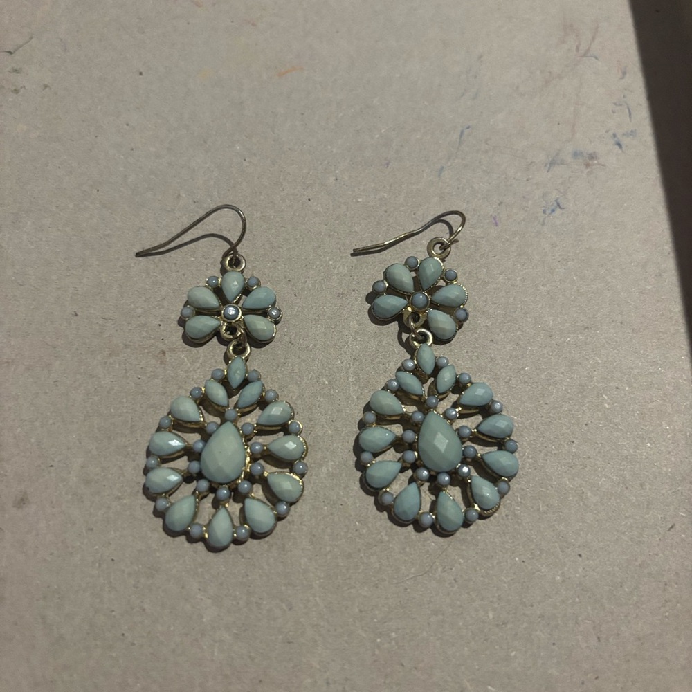 Elegant Gold and Blue Floral Earrings